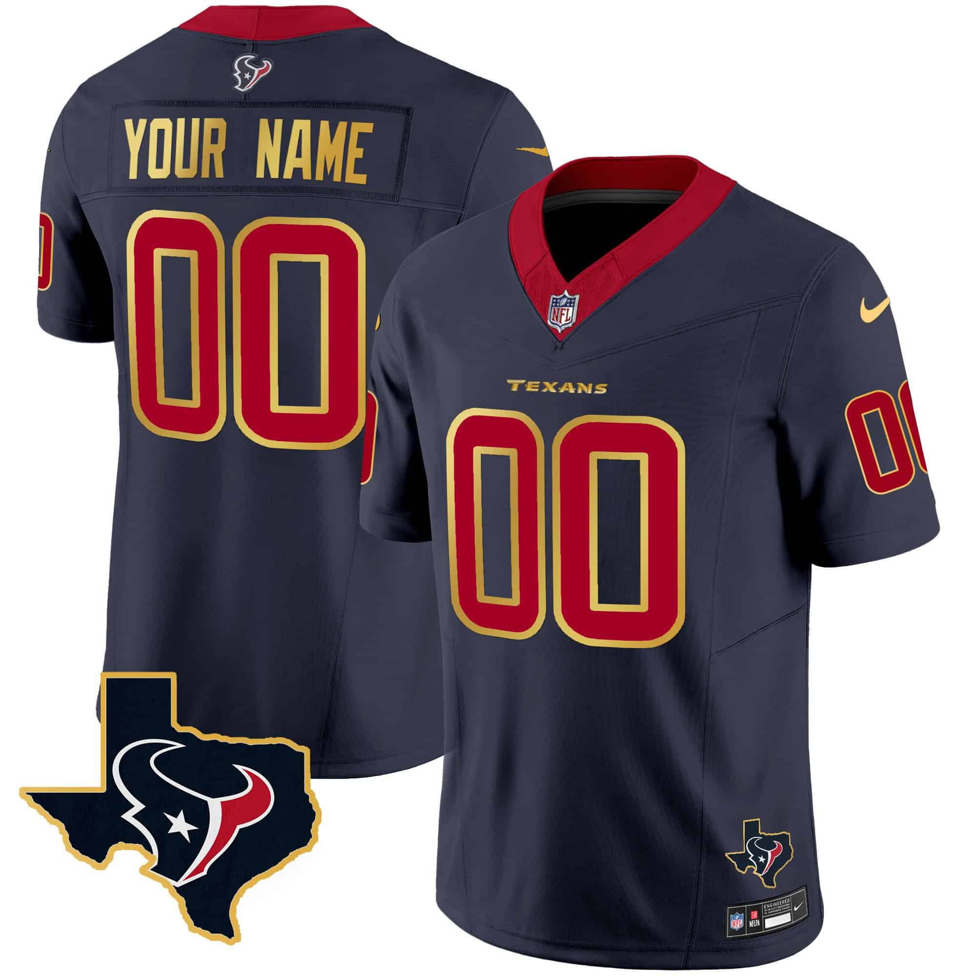 Men Houston Texans Dark blue Gold 2024 Nike Trim Vapor Custom NFL Jersey style 1